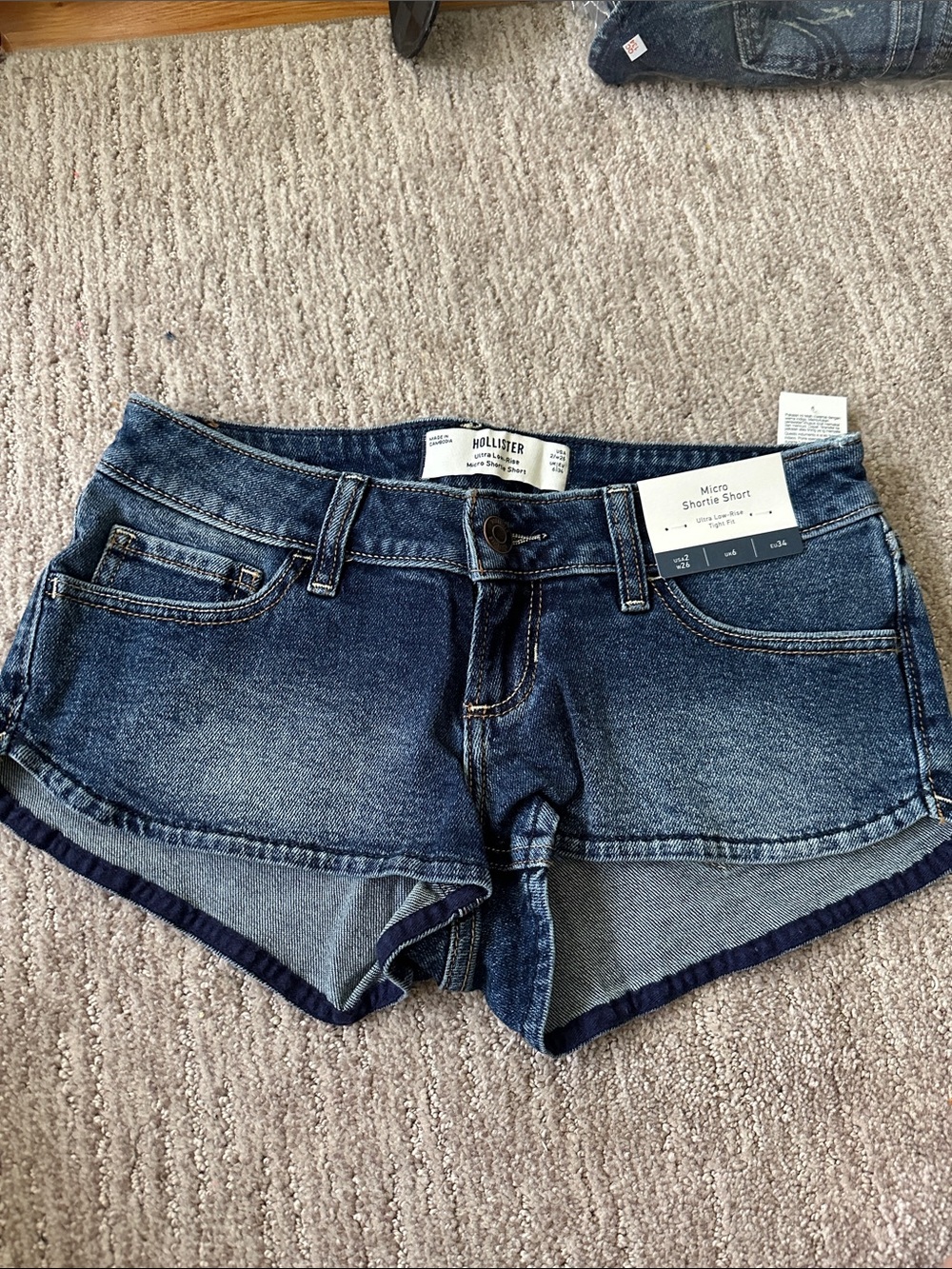 NWT Hollister Women's Dark Blue Distressed Denim Micro Shorts